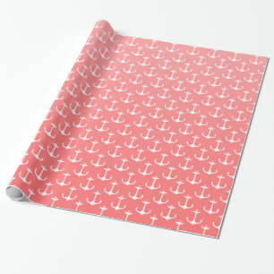 Papier Cadeau Motif blanc rose de corail nautique d'Ancre