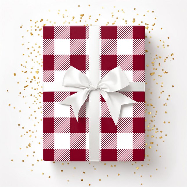 Papier Cadeau Motif blanc rouge bordeaux (Red Burgundy White Plaid Pattern Wrapping Paper)