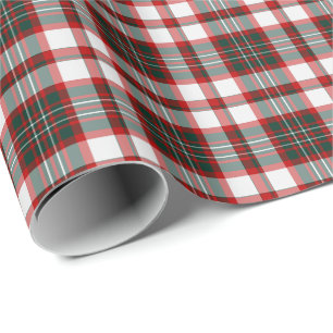 Papier Cadeau Motif blanc, vert-foncé, et rouge de plaid de Noël