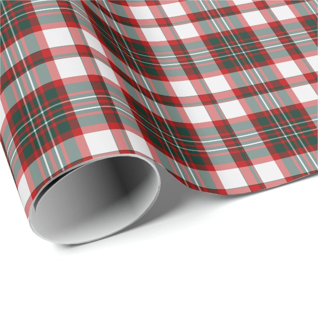 Papier Cadeau Motif blanc, vert-foncé, et rouge de plaid de Noël (Coin rond)