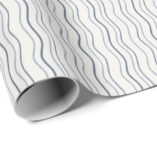 Papier Cadeau Motif bleu à rayures ondulées minimales côtières