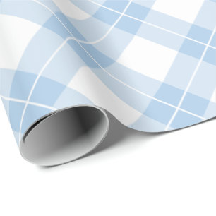 Papier Cadeau Motif bleu-clair et blanc diagonal de plaid