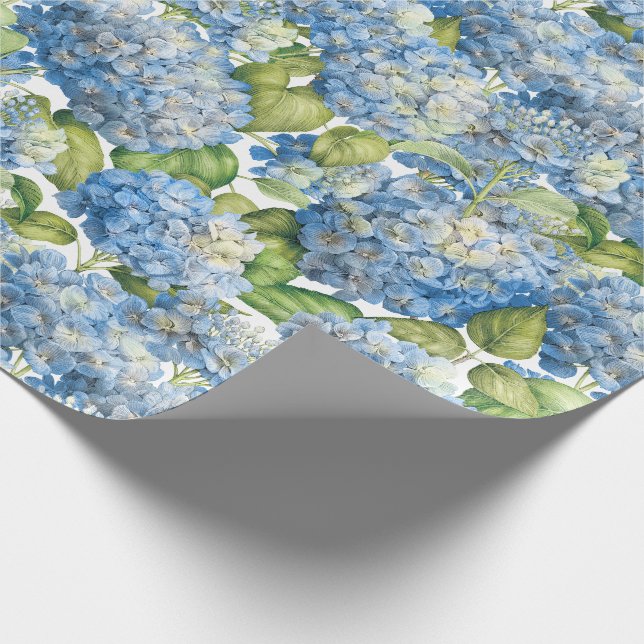 Papier Cadeau Motif bleu classique floral d'hortensia (Coin)