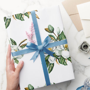 Papier Cadeau Motif bleu de magnolia à l'aquarelle douce