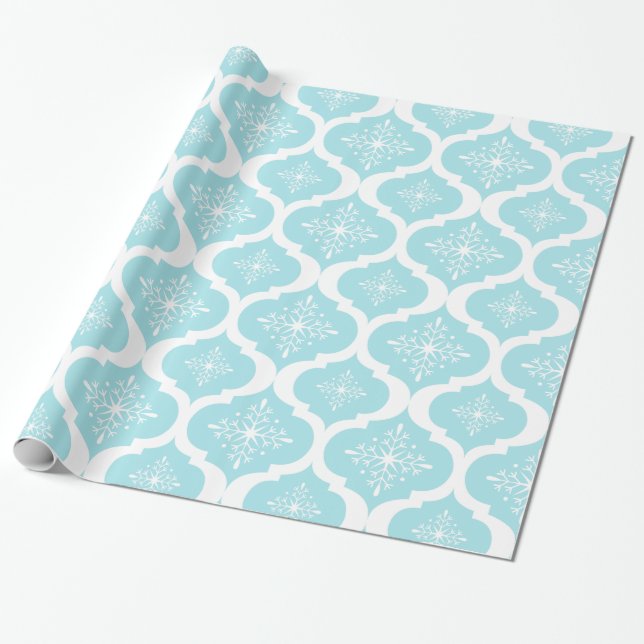 Papier Cadeau Motif bleu de trellis de flocons de neige d'Aqua (Déroulé)