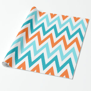 Papier Cadeau Motif bleu de zigzag d'Aqua orange moderne de