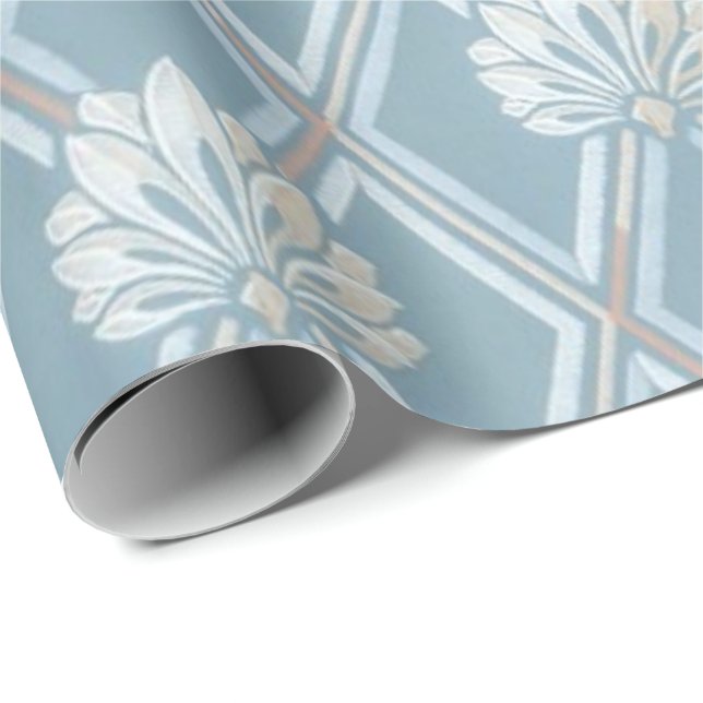 Papier Cadeau Motif bleu démodé de papier peint de fan de (Coin rond)