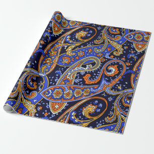 Papier Cadeau Motif bleu et orange vintage coloré de Paisley