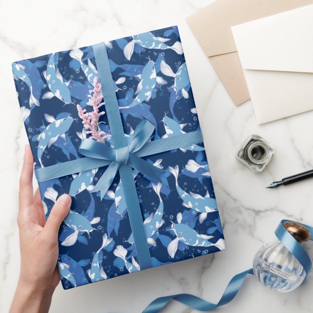 Papier Cadeau Motif bleu - Koi Fish (Cadeaux)