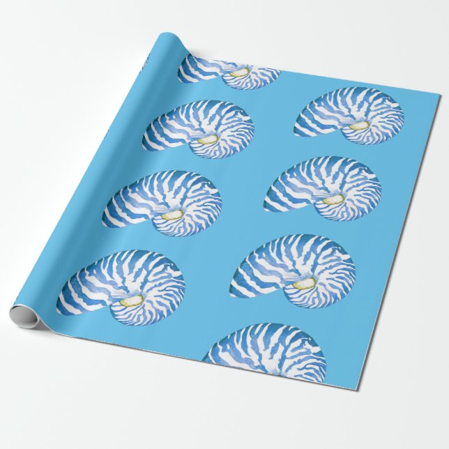 Papier Cadeau Motif bleu Nautilus Shell (Déroulé)