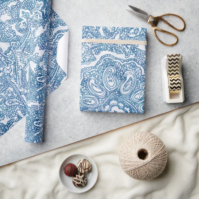 Papier Cadeau Motif Blue Boho Paisley (Artisanat)