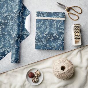 Papier Cadeau Motif Blue Indigo Feuille Twigs