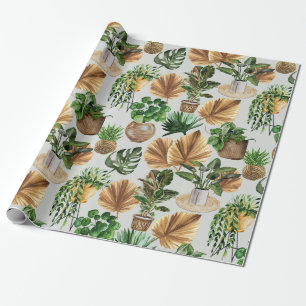 Papier Cadeau Motif Boho Aquarelle Cosy Plantes de la maison int