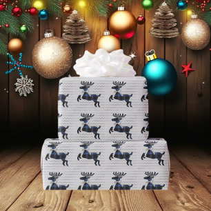 Papier Cadeau Motif Boho en argent de Cerf bleu rustique