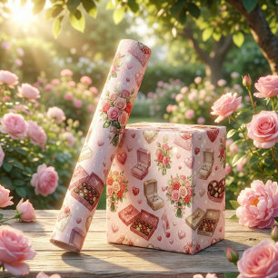 Papier Cadeau Motif Boîtes Cadeaux Luxe, Roses et Bagues Diamant
