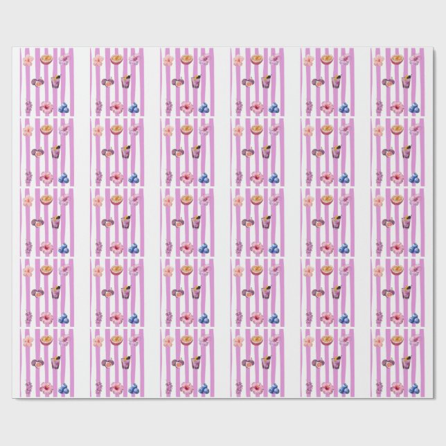 Papier Cadeau Motif botanique à l'aquarelle de lavande (Plat)