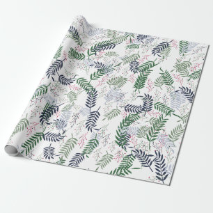 Papier Cadeau Motif botanique aux accents rouges Feuille vert