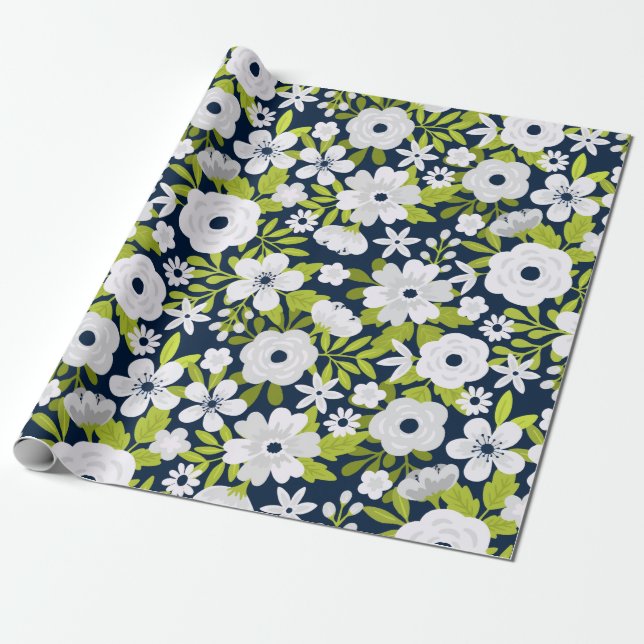 Papier Cadeau Motif botanique blanc (Déroulé)