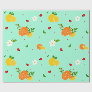 Papier Cadeau Motif botanique de citrus et coccinelle avec des f