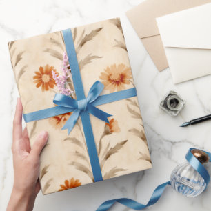 Papier Cadeau Motif botanique en terre cuite fleur sauvage