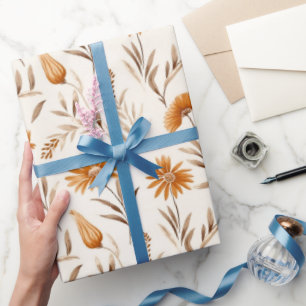 Papier Cadeau Motif botanique en terre cuite fleur sauvage