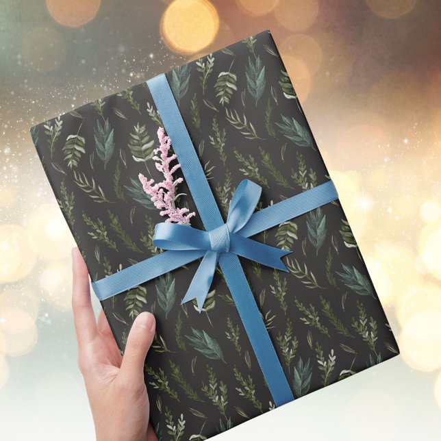 Papier Cadeau Motif botanique Feuille vert (In situ)