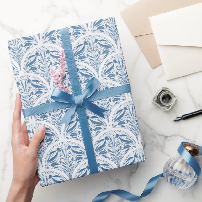 Papier Cadeau Motif botanique floral bleu et blanc de printemps (Cadeaux)
