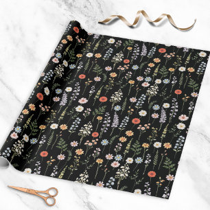 Papier Cadeau Motif botanique floral de fleurs sauvages à l'aqua
