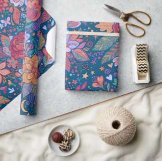 Papier Cadeau Motif botanique floral foncé avec G vintage et lun
