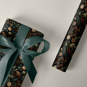 Papier Cadeau Motif botanique hivernal d'humeur pour Noël