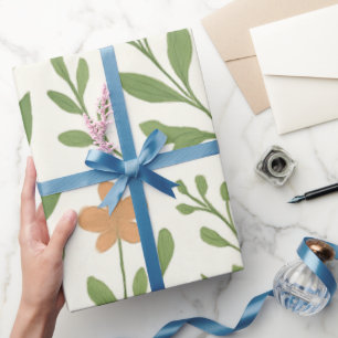 Papier Cadeau Motif botanique minimaliste avec feuilles vertes