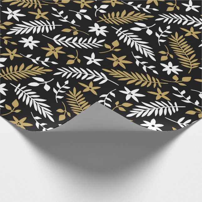 Papier Cadeau Motif botanique Noir Blanc Noël (Coin)