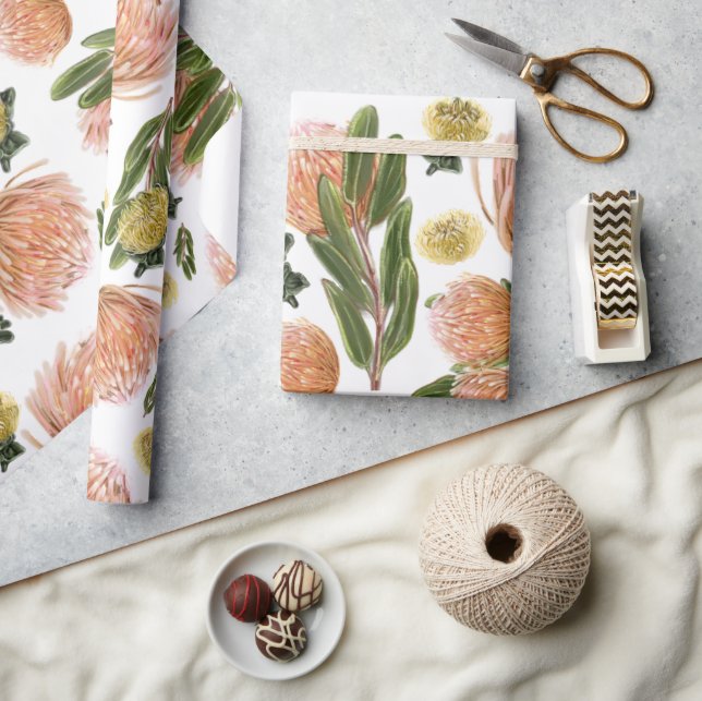 Papier Cadeau Motif botanique Pincushion Protea (Artisanat)