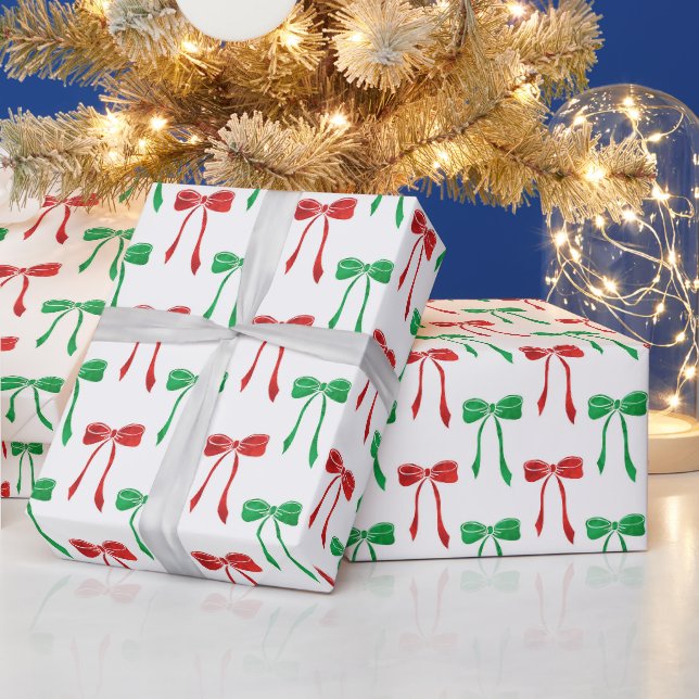 Papier Cadeau Motif Bow Red & Green Watercolor (Vacances)