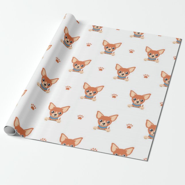 Papier Cadeau Motif Brown Chihuahua Chig (Déroulé)