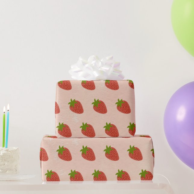 Papier Cadeau Motif Brown des fraises rouges modernes (Cadeaux de fête)