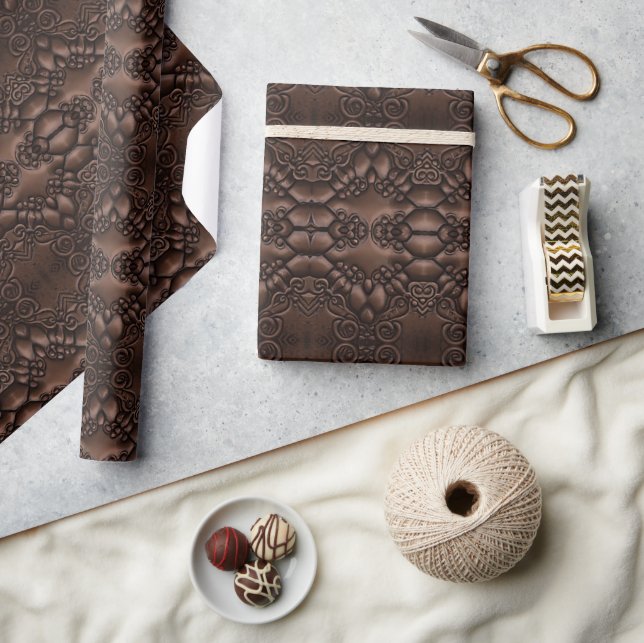 Papier Cadeau Motif Brown en cuir baroque Faux (Artisanat)