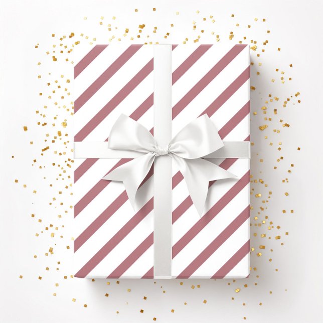 Papier Cadeau Motif Burgundy Rose Dusty Rose White Stripes (Burgundy Pink Dusty Rose White Stripes Pattern Wrapping Paper)