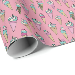 Papier Cadeau Motif cadeau de cône de crème glacée rose