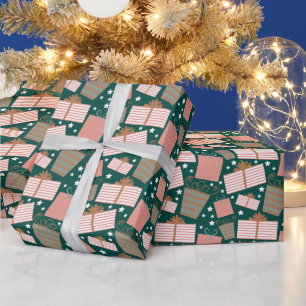 Papier Cadeau Motif cadeau de Noël rétro en Peach et Turquoise