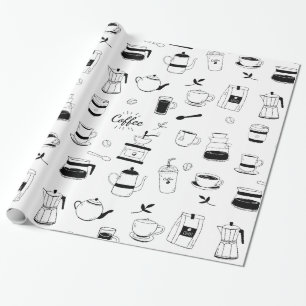 Papier Cadeau Motif café et café noir tiré à la main