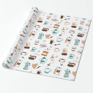 Papier Cadeau Motif café et café tiré à la main