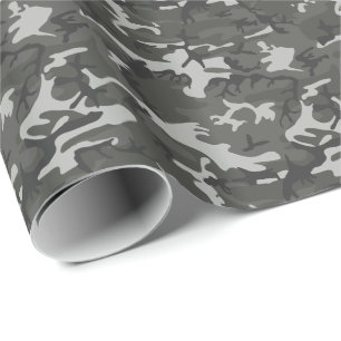Papier Cadeau Motif camouflage militaire gris moderne