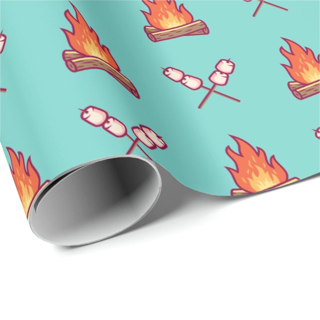 Papier Cadeau Motif Campfire et Marshmallow (Coin rond)