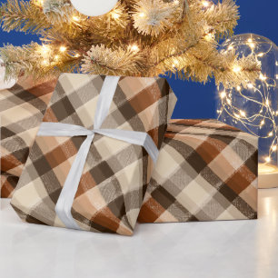 Papier Cadeau Motif carreau chêne marron beige chaud Cabine