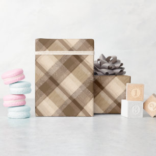 Papier Cadeau Motif carreau chêne marron beige chaud Cabine