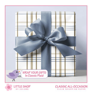 Papier Cadeau Motif carreau classique beige et bleu