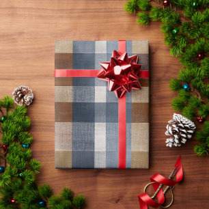 Papier Cadeau Motif carreau en jean bleu marron rustique délavé