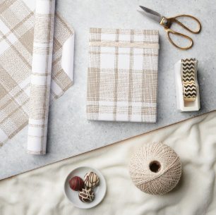 Papier Cadeau Motif carreau en lin doux beige minimal