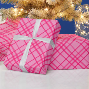 Papier Cadeau Motif carreaux à lignes de grille rose sur rose